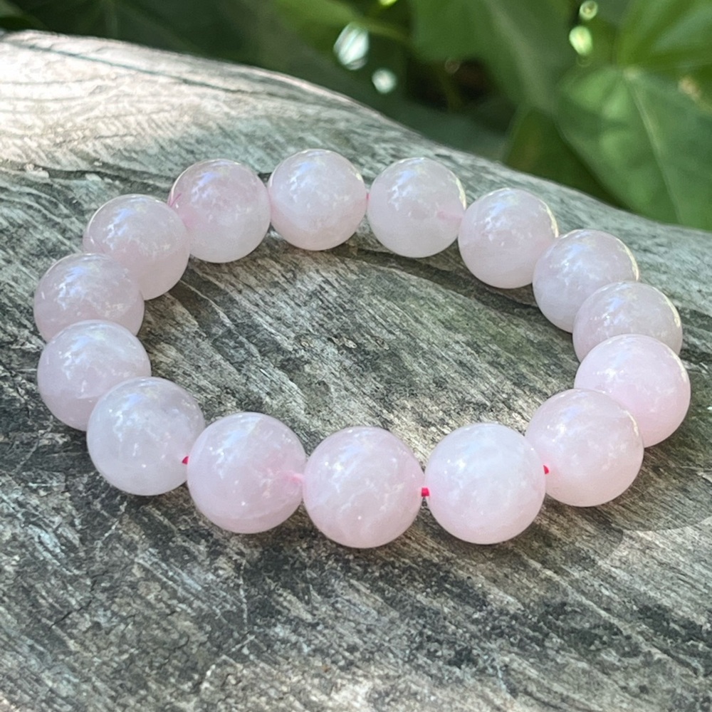 14mm chunky‎ stretchable Madagascar rose quartz bracelet